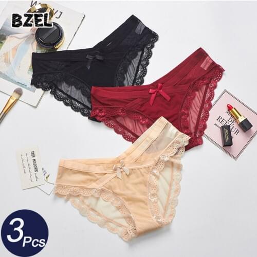 BZEL 3Pcs/lot Women Lace Panties Set Underwear Seamless Womens Intimates Briefs Low Rise Comfort Underpants Lady Lingerie Tanga
