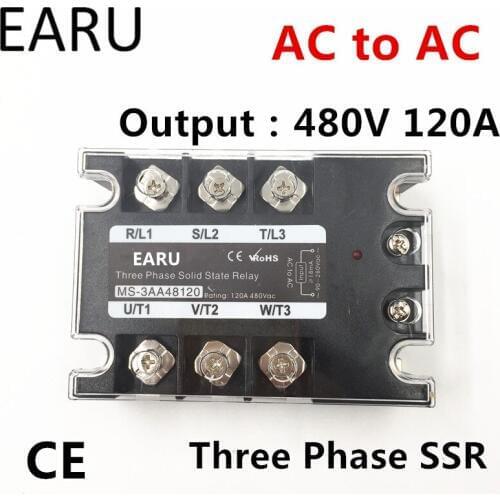 TSR-120AA SSR-120AA Three Phase Solid State Relay AC90-280V Input Control AC 30~480V Output Load 120A 3 Phase SSR Power AA48120