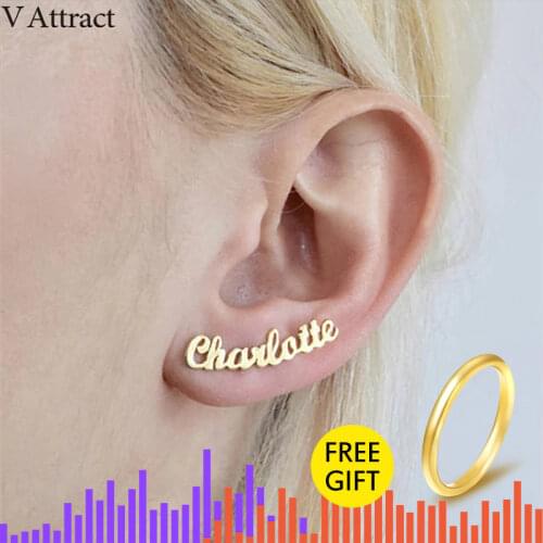 V Attract Stainless Steel Personalized Name Stud Earrings For Women Handmade Custom Jewelry Bridesmaid Gift Rose Gold Oorbellen