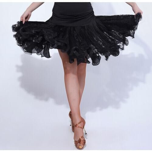 Latin Dance Skirt Women Sexy Lace Tassel Salsa Skirts For Ladies Ballroom Cha Cha Samba Rumba Sexy Fringed Dancing Dress DL5525