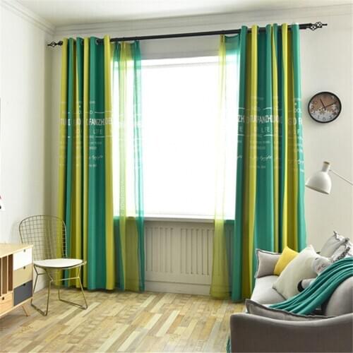 Green Curtain for Kids Room Bedroom Nordic Modern Stripes English Curtain For Living room Blackout Drapes Sheer Fabrics