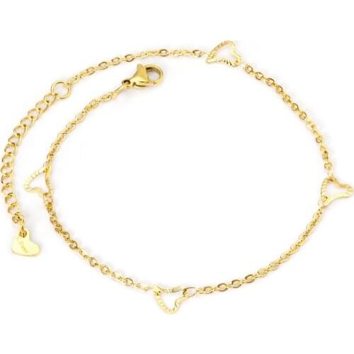 LUXUSTEEL Gold Color Heart Accessories Anklets For Women Trendy Classic Summer Style Stainless Steel Anklet Bracelet Daily Beach