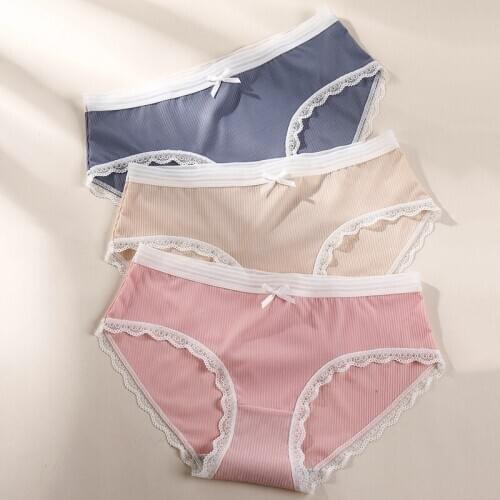 Women Sexy Lace Briefs Ice Silk Panties Cotton Antibacterial Underpants Japanese Seamless Underwear Lingerie 3 Pcs Dropshipping