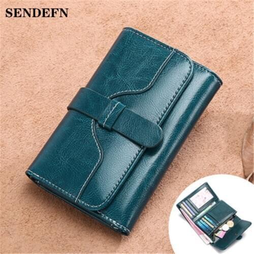 SENDEFN Womens short wallet Leather wallet two-fold wallet Korean version of mini cowhide wallet women New fashion coin purse