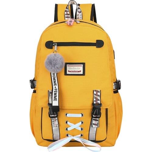 Women Laptop Backpack Yellow School Bags for Teenage Girl Kawaii College Student Kids Book Bag Waterproof Rucksack Bagpack