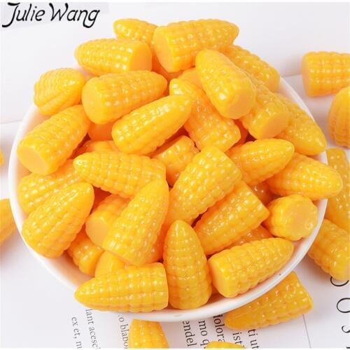Julie Wang 10pcs/pack Resin Imitation Corn shape Candy Jewelry accessories Pendants Decor Keyring necklace Making Findings