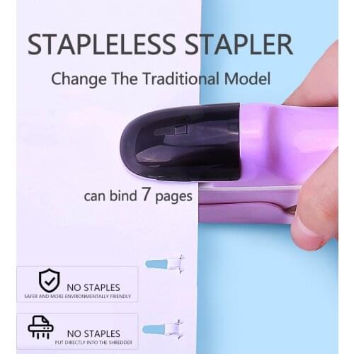 1pcs Handheld Stapleless Stapler No Nail No Staples Stapling Machine Book Paper Safe Stapler 7 Sheets Binding Student Stationery
