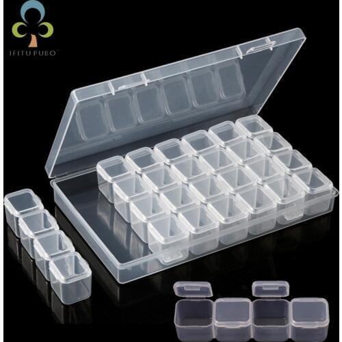 28 Slots Clear Plastic Empty Storage Box for Nail Art Manicure Tools Jewelry Beads Display Storage Case Organizer Holder YJN