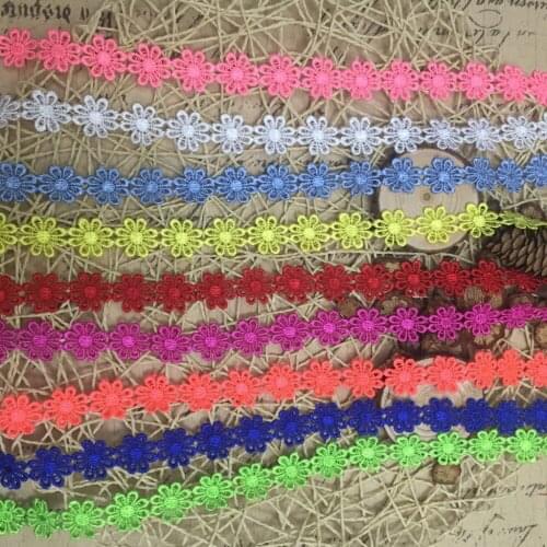 30Yards 2.5cm Multicolor Daisy Flowers Lace Trim,Water Soluble Embroidered Lace Ribbon,DIY Sewing Crafts Decoration,doll lace