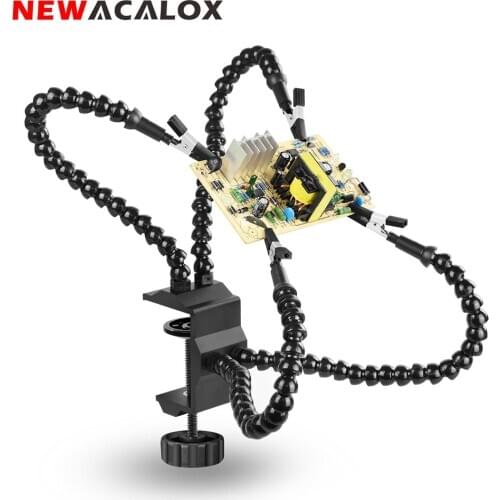 NEWACALOX 4PCS Flexible Arms Soldering Helping Third Hand Tool Tabletop Clamp Welding Holder for PCB Board Repair Station Stand