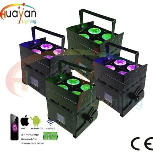 4PCS/PACK Indoor led uplights wireless 4*12W RGBAW UV 6in1 Wireless DMX Control Battery Operated LED Flat Par Wedding Event