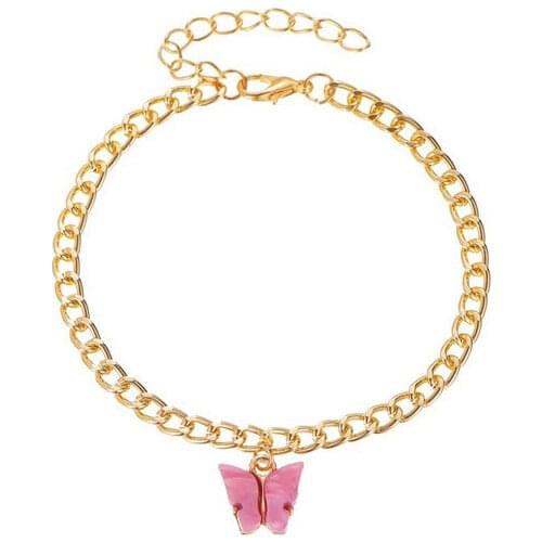 Acrylic rose Butterfly Pendant Bracelet Gold Plated Chain Exquisite for Women