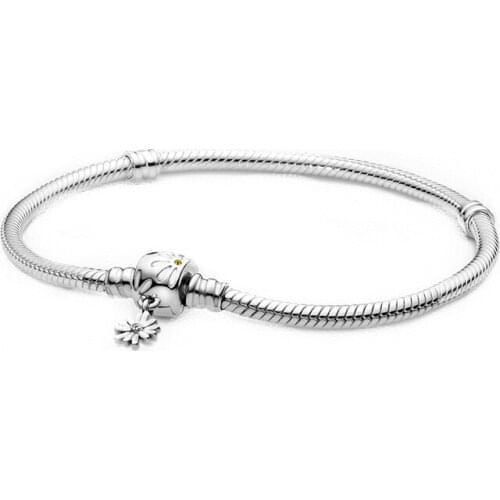 Moments Daisy Flower Clasp Snake pan Bracelet 100% 925 Sterling Silver Daisy Fit Original Charms Diy Jewelry