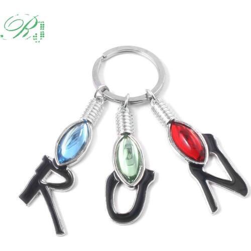 RJ New Movie Stranger things Keychains Choker Light Bulb RUN Letter Key Chains Pendants Men Women Souvenir Keyring Jewelry Gift