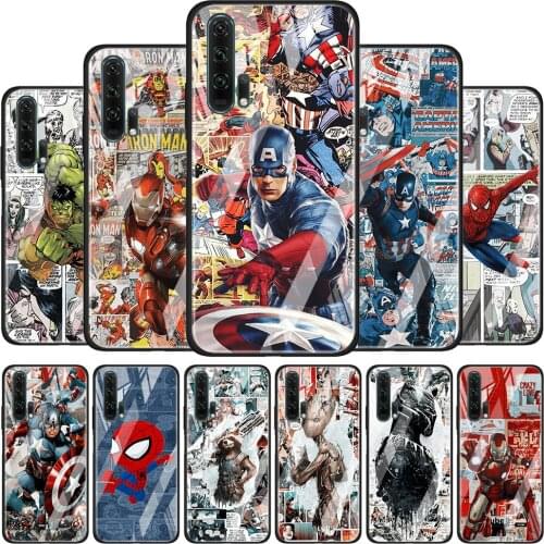 _Spiderman captain america for Honor 30 20 10 9X Pro Plus Lite 8X Huawei Y8P Y6P Y5P Y9 Y7 Y6 2019 Tempered Glass Phone Case