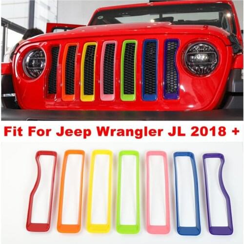 Colorfully Front Mesh Grille Grill Frame Decoration Cover Trim Fit For Jeep Wrangler JL 2018 2019 2020 ABS Exterior Refit Kit