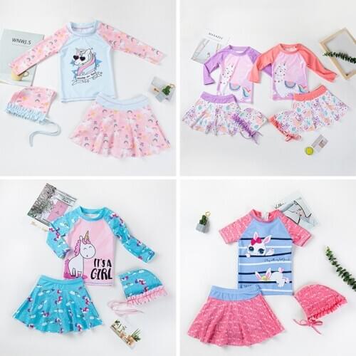 Kids Swimwear Korean Girls Baby Ins Sun Protection Quick-dry Swimming Skirt Princess Dress Childrens Two-piece Swimsuits