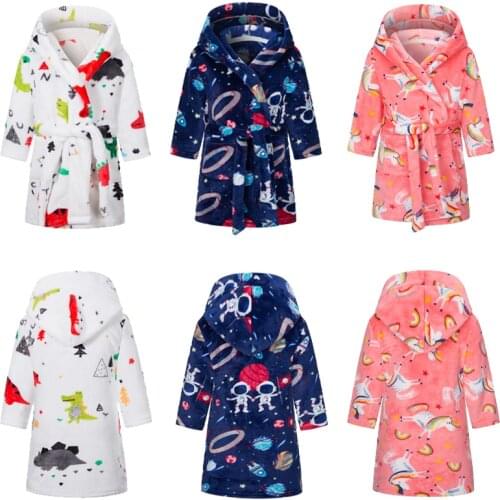 Kids Bathrobe Pajamas Childrens Clothing Baby Robe Cartoon Hoodies robe Boys Girl Sleepwear soft comfortable Flannel pajamas