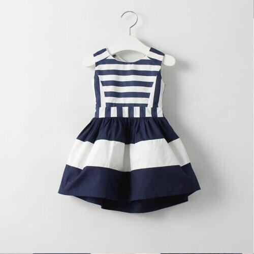 Children girls vest dress kids toddler backless sailor dresses summer girl stripe clothes 3-7t
