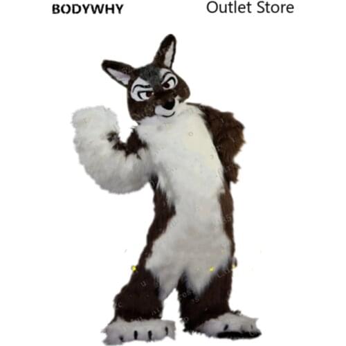 Long Fur Furry Husky Dog Fox Wolf Brown Fursuit Mascot Costume Cosplay Dress Christmas Halloween Birthday Party Ad Opening