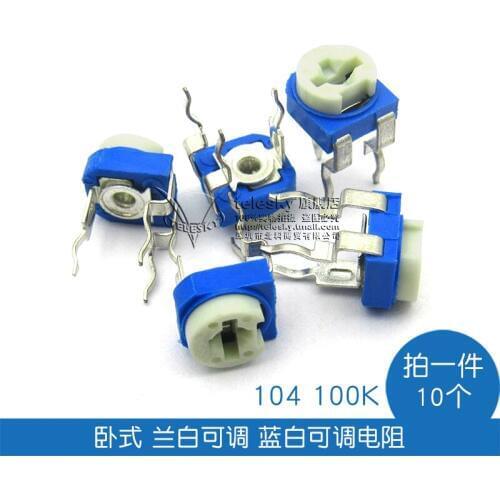 Horizontal fine-tuning potentiometer 104 100k blue and white adjustable resistance