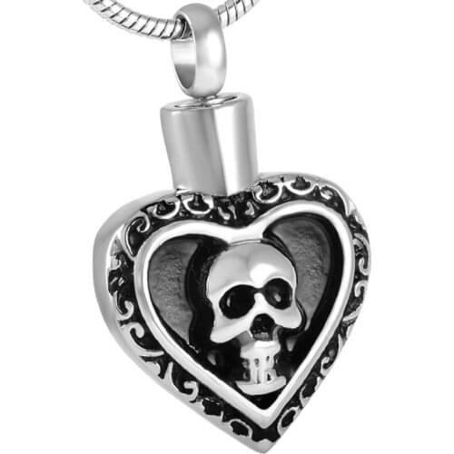 IJD8541 Skull Heads Heart Urn Pendant Men Charm, Wholesale Stainelss Steel Ashes Memorial Jewelry Cremation Pendant