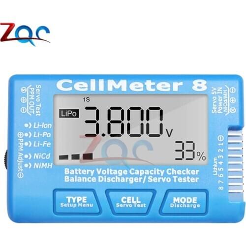 8 in 1 RC Cellmeter 8 Digital Battery Capacity Test Meter Voltage Detector Servo Tester for LiPo Life Li-ion NiMH Nicd Battery