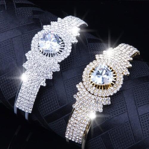 BUDROVKY Hot New Zircon Fully Inlaid Stainless Steel Open Bracelet Bracelet Women Birthday Party Gift