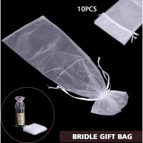 10pcs Drawstring Organza Wine Bottle Gift Bags For Gift Packing Storage Mesh Bags Party Wedding Home Decor