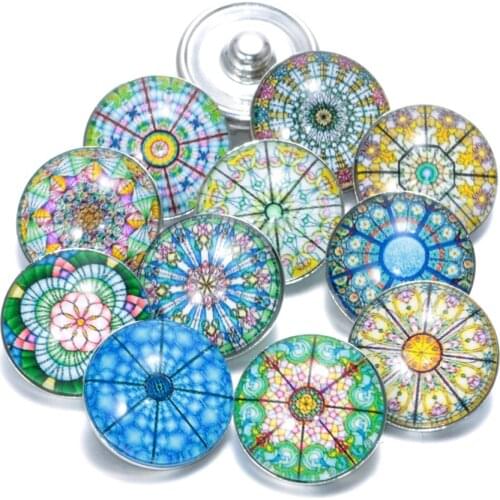 12pcs/lot Trendy 18mm Snap Button Jewelry mixed Rainbow Sun flower Dutch Glass button Snaps Buttons for Snap Bracelet Bangle