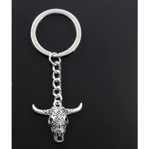 Fashion Keychain 25x29mm Skull Bull Ox Head Pendants DIY Men Jewelry Car Key Chain Ring Holder Souvenir For Gift