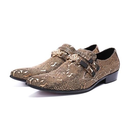 British Style Party Men Dress Shoes Stripe Genuine Leather Formal Shoes Gold Silver Pointed Toe Business da047