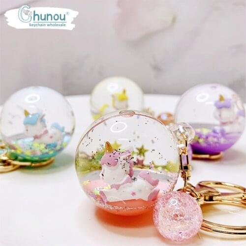 Liquid Keychain Creative Cartoon Into Oil Animation Keychain Crystal Ball UnicornFloating Key Chain Womens Friends Bag Keychain