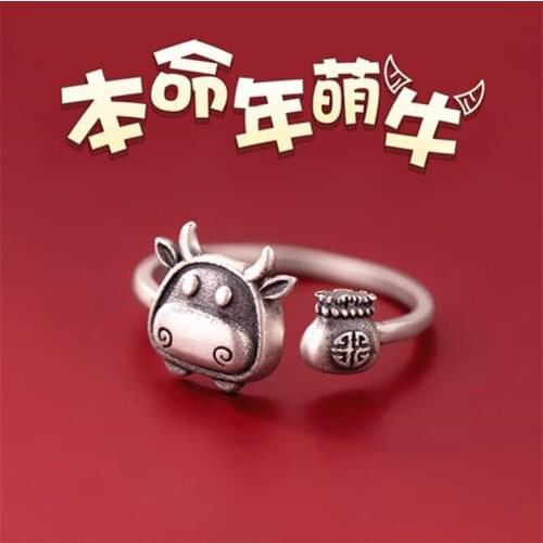 New Personality Zodiac Bull Retro 925 Sterling Silver Jewelry Sweet Calf Luck Bag Thai Silver Animal Opening Rings R280