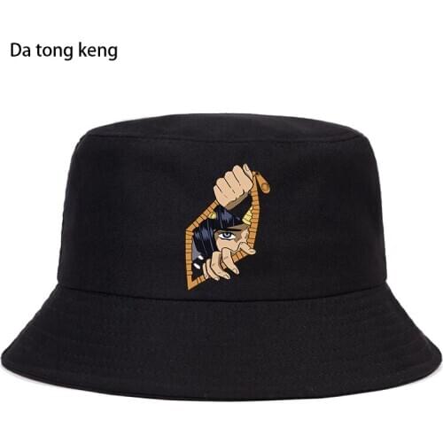 Anime jojo Beach Bucket Cap Unisex Cotton Bucket Hats Women Men Summer Sunscreen Hat Sunbonnet Outdoor Fishermans Hat
