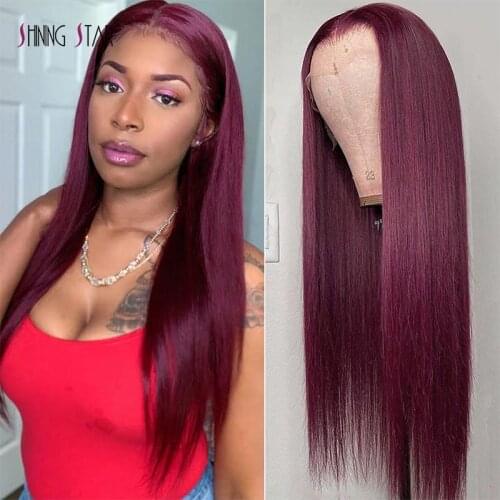 Straight Burgundy Lace Front Wig 99J Colored 13*1 Lace Front Human Hair Wig Peruvian Remy Lace Part 150Pre Plucked Shiningstar