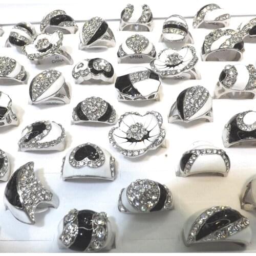 Cool Black and White Color Enamel Crystal Rings Flower, Heart Shape 50pcs/lot