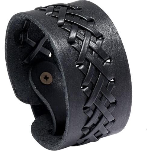 Simple Fashion Bracelet Men Jewelry Black Brown Genuine Leather Braided Rope Chain Cuff Bangle Punk Men Jewelry