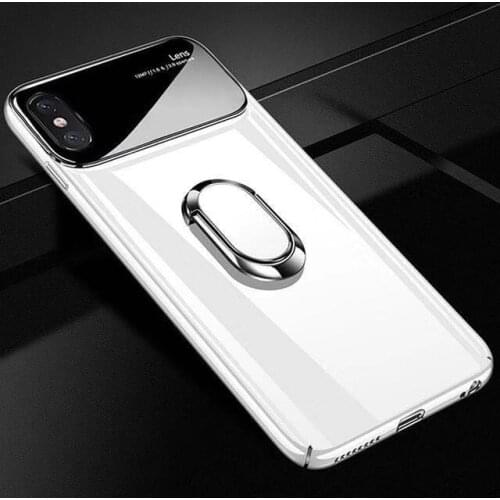 Luxury Ring Stand Case For iPhone 6 6s 7 8 Plus Thin PC + Glass Holoder Glossy Paper Cover Case For iPhone X XR XS Max Phone Cas