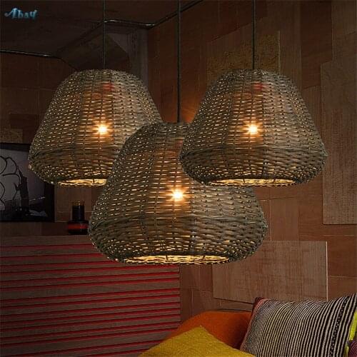 Southeast Asia Rattan Pendant Lights Living Room Retro Balcony Dining Table Hotel Bar Handmade Bamboo Hanging Lamps Fixtures