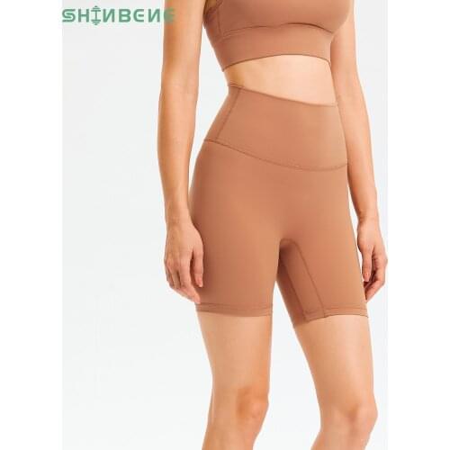 SHINBENE 6" Camel Toe Proof High Waist Gym Yoga Workout Shorts Women Plain Spandex 4 Way Stretch Running Fitness Sport Shorts