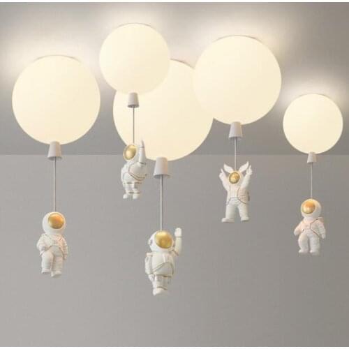 Cute Astronaut Chandelier Lovely Creative Glass Lights Bar Coffee Shop Iron Droplight Children Room Lamp Frosted Glass