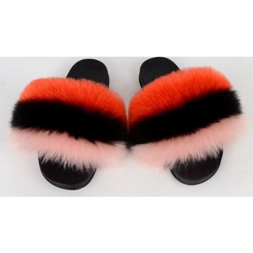 Fox Fur Fur Slippers Women Summer Faux Fur Fox Fur Fashion Simple Non-Slip Indoor Flat Bottom Fluffy Sandals