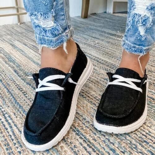 Women Casual Shoes Lace Up Canvas Loafers Summer Soft Breathable Shoes Student Girl Lightweight Ladies Sneakers Plus Size