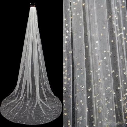 Gorgeous Beads Diamonds One Layer Chapel Train With Comb Crystal Bridal Veils Wedding Accessories