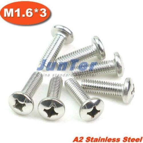 1000pcs/lot DIN7985 M1.6*3 Stainless Steel A2 Pan Head Phillips (Cross recessed pan head) Screw