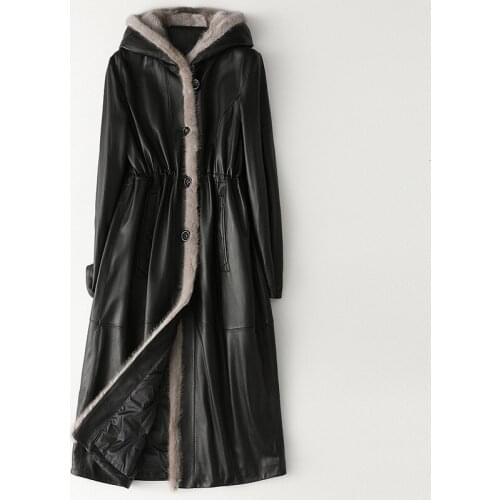 2021 Autumn And Winter Womens New LeatherJacket, High-Quality Mink Fur Collar Hooded Down Coat Large Size 3XL