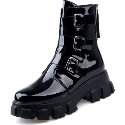 Spring Autumn Women Genuine Leather Buckle Belt Short Punk Rock Boots Winter Lady Plush Rock Botas Ladies Equestrian Boots 1911