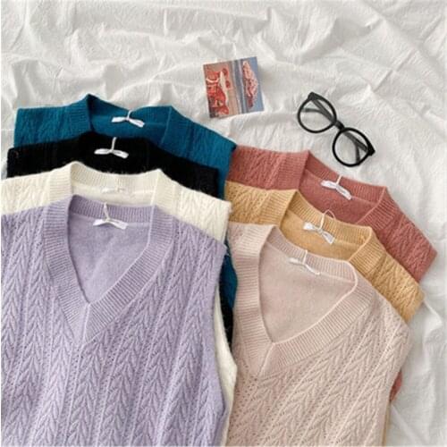 Coats Vest Women Solid Sweater Vests Knitted Simple Basic All-match Korean Style Elegant Retro Hollow Out Loose Casual Tops