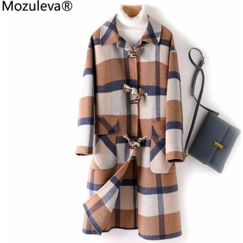 Mozuleva Double Sided Cashmere Wool Coat Female Autumn Winter Japanese Style Loose Long Wool Coat Plaid Outwear Wool Trench Coat